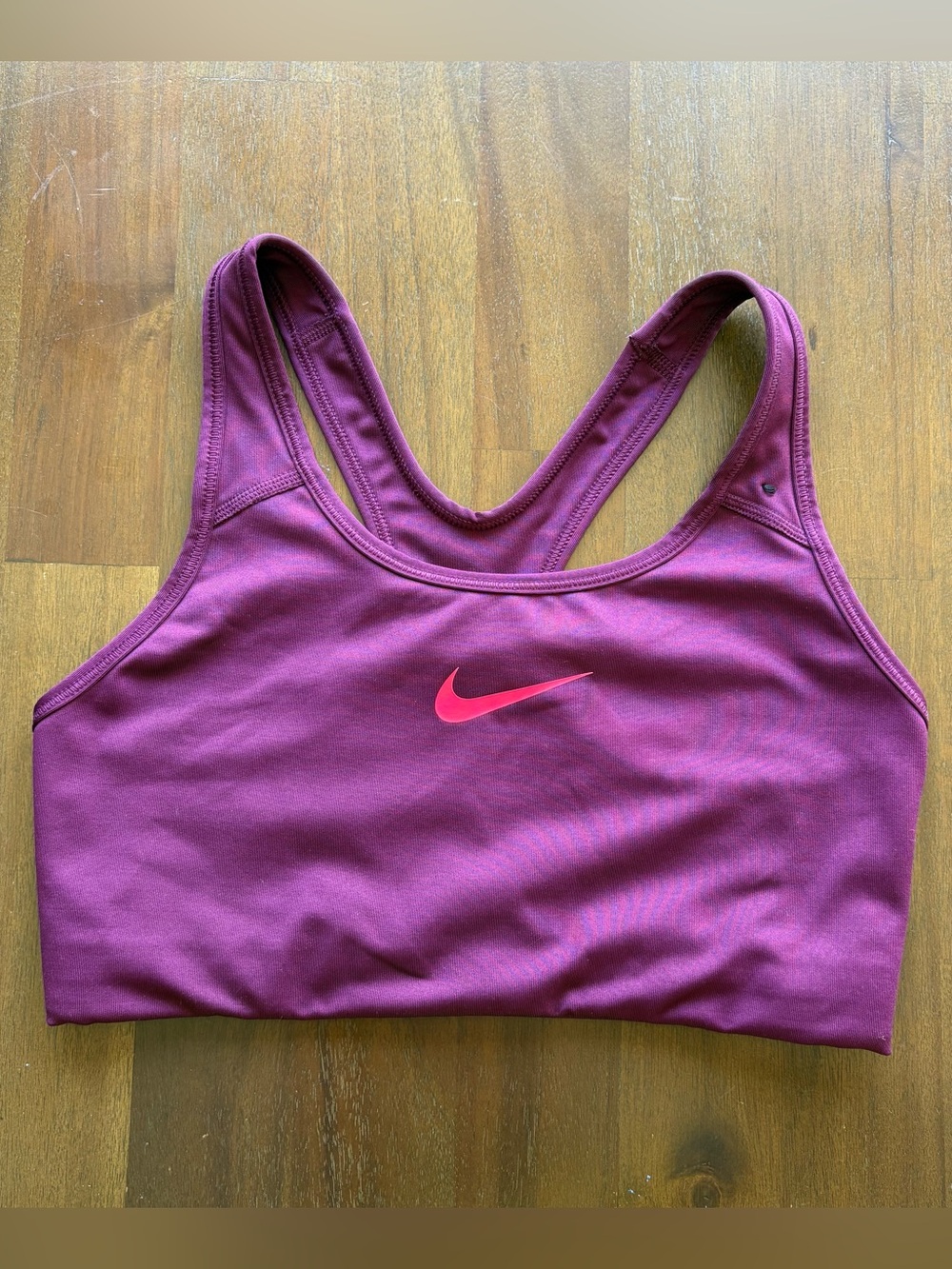 Nike Dri Fit Medium Support Sports Bra Plum with Hot Pink Swoosh | Medium